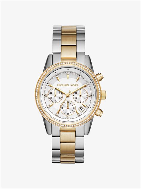 michael kors ritz pavé two tone watch